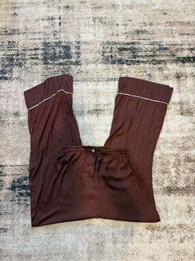 Free People Brown Wide-Leg Lounge Pants with Contrast Trim